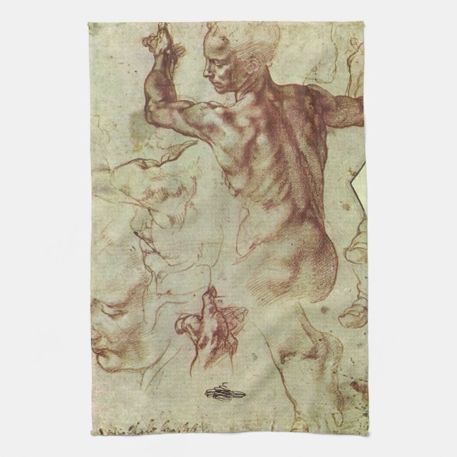 Michelangelo's Study of a Libyan Sibyl Tea Towel (Vertical)