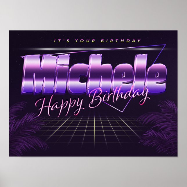 Michele Name Vorname lila retro Poster Geburtstag (Front)