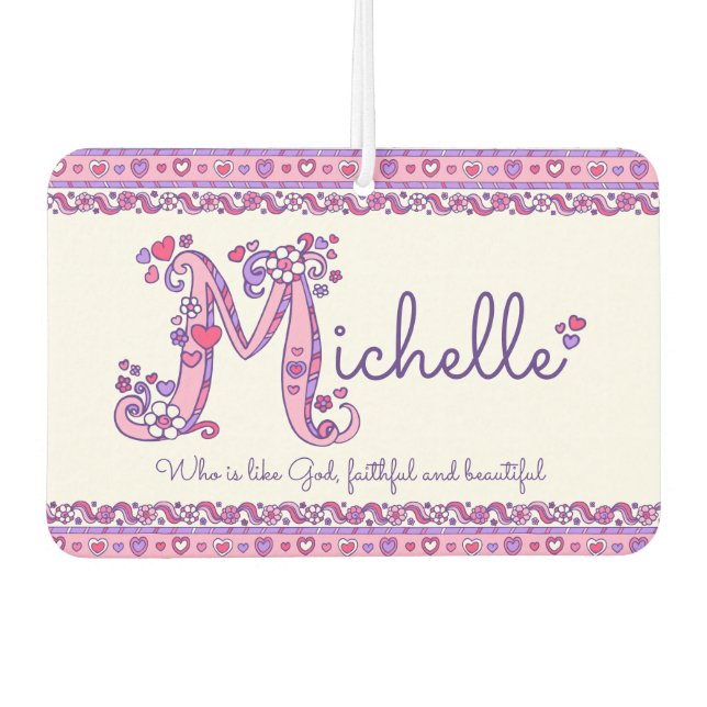 Michelle letter M name meaning purple pink Car Air Freshener (Front)