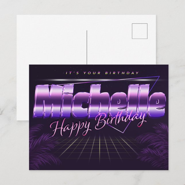 Michelle Name First name purple postcard birthday (Front/Back)