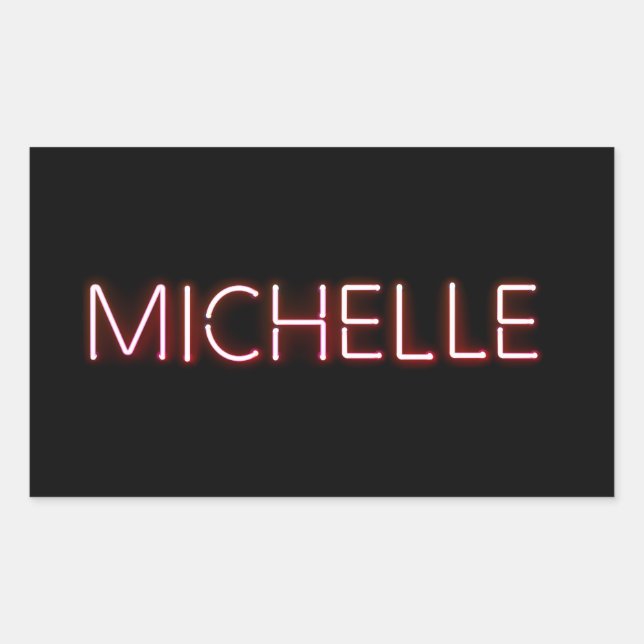 Michelle name in glowing neon lights novelty rectangular sticker (Front)