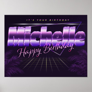 Michelle Name Vorname lila retro Poster Geburtstag