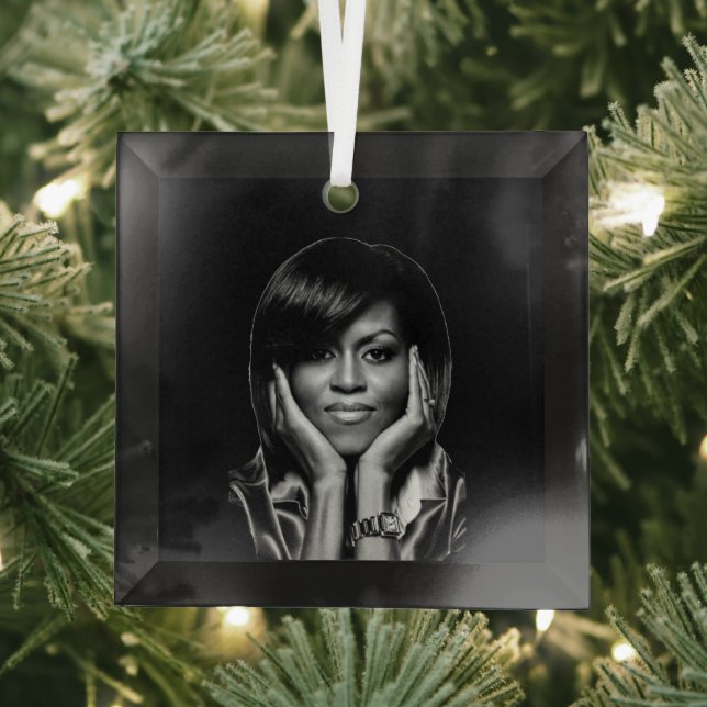 MICHELLE OBAMA GLASS TREE DECORATION (Insitu)