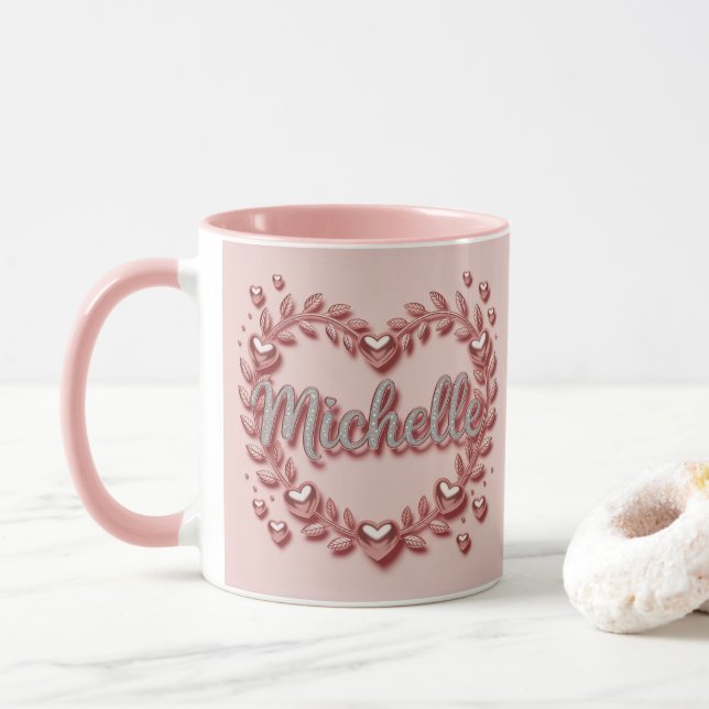 Michelle Pink Hearts Combo Mug  (With Donut)