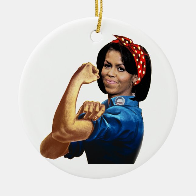 MICHELLE THE RIVETER CERAMIC TREE DECORATION (Front)