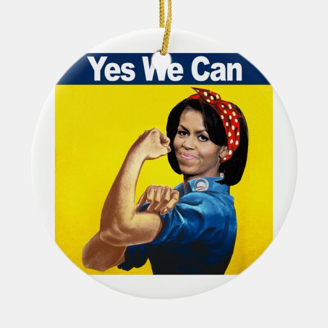 MICHELLE THE RIVETER - YES WE CAN.png Ceramic Tree Decoration (Front)