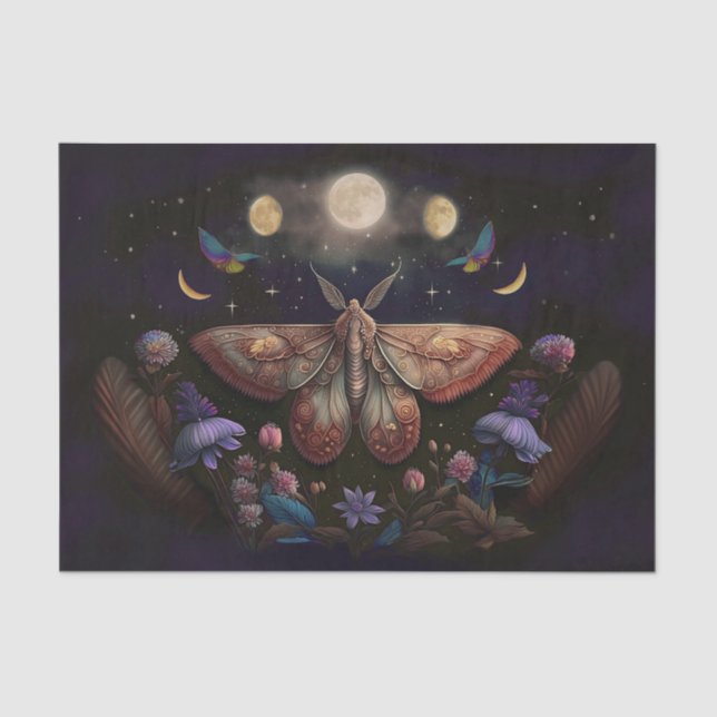 Michelle's Fluttering Moon, Colourful Moth Tissue Paper (Front)