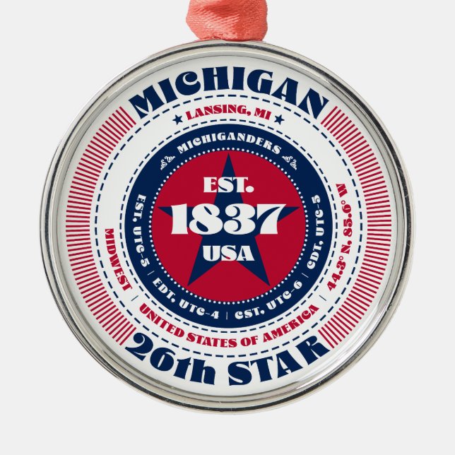 Michigan 26th State Christmas Ornament (Front)