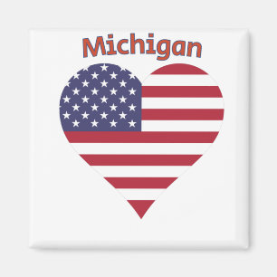 Michigan American Flag Heart Magnet
