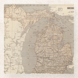 Michigan Atlas Map Glass Coaster