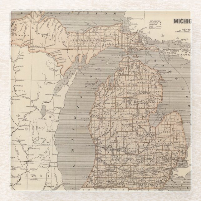 Michigan Atlas Map Glass Coaster (Front)