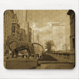 Michigan Avenue Chicago 1966 Art Museum Wallpaper Mouse Mat
