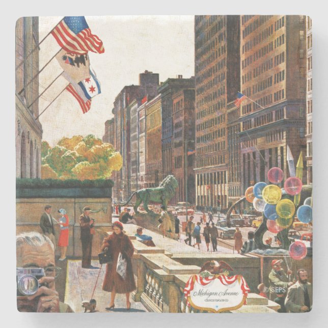 Michigan Avenue, Chicago by John Falter Stone Coaster (Front)