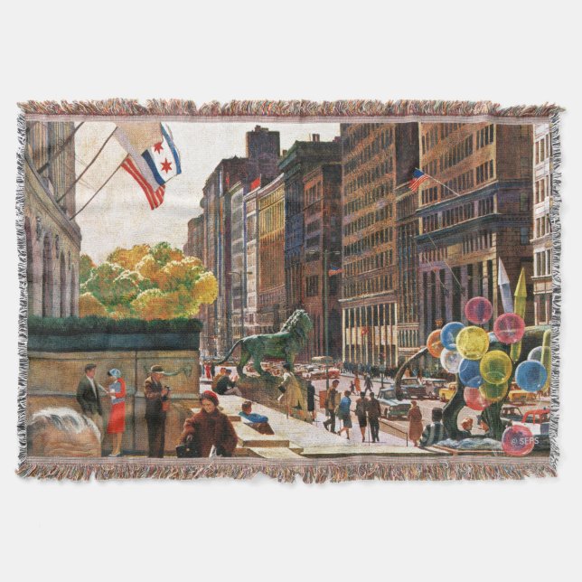 Michigan Avenue, Chicago by John Falter Throw Blanket (Front)