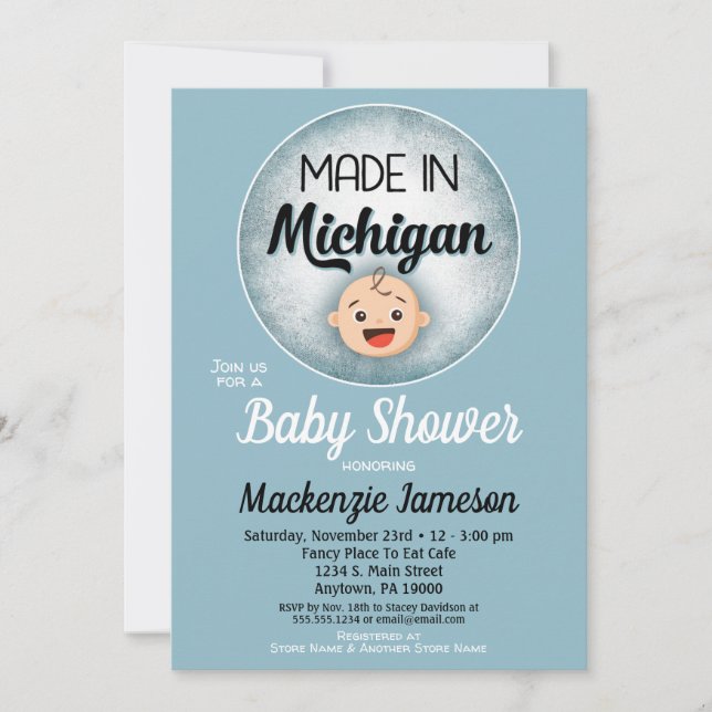 Michigan Baby Shower Funny Blue Boys Invitation (Front)