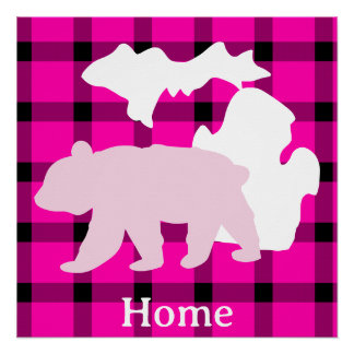 Michigan Bear Home in Buffalo Plaid Poster