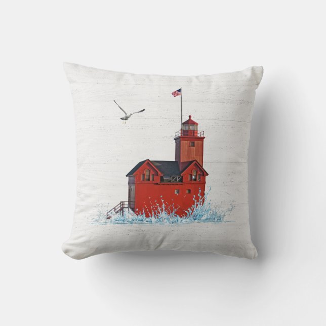 Michigan Big Red Lighthouse  Cushion (Front)