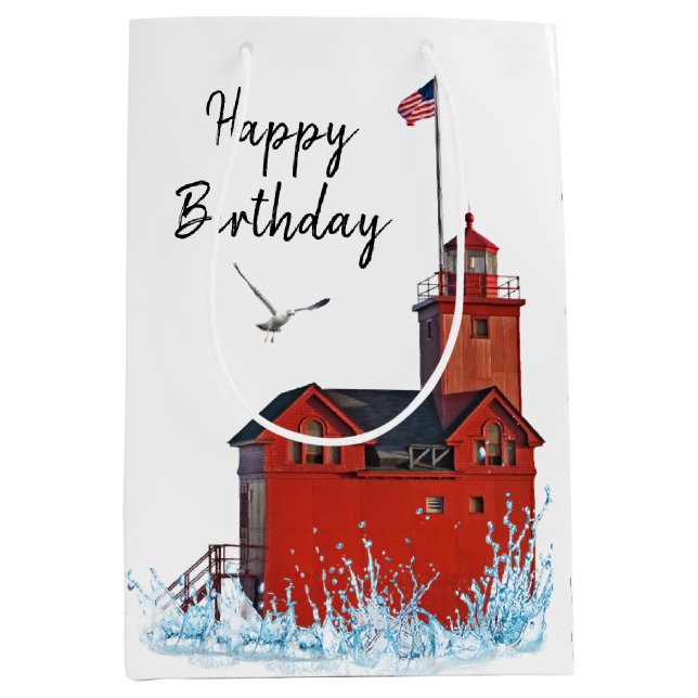 Michigan Big Red Lighthouse Medium Gift Bag (Front)