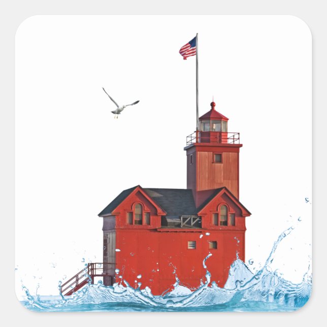 Michigan Big Red Lighthouse  Square Sticker (Front)