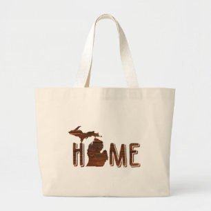 Michigan Brown Wood Silhouette Beautiful Large Tote Bag