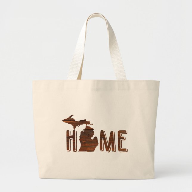 Michigan | Brown Wood Silhouette | Beautiful Large Tote Bag (Front)