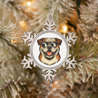 Michigan Bulldog Wearing Sunglasses Snowflake Pewter Christmas Ornament