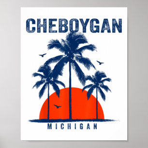 Michigan Cheboygan Ocean Surfing Surfboarding Poster