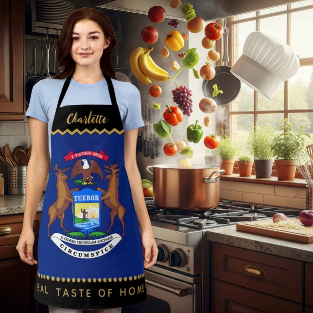 Michigan Chefs Apron, USA, Michigan Flag Apron (Michigan Chefs Apron / patriotic, name)