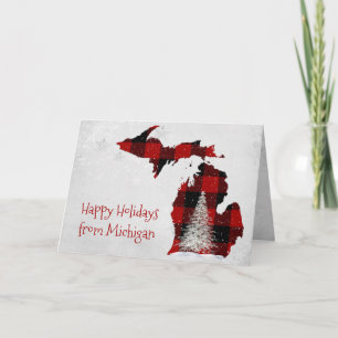 Michigan Christmas Buffalo Plaid   Card