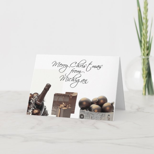 Michigan Christmas Card with ornaments (Front)
