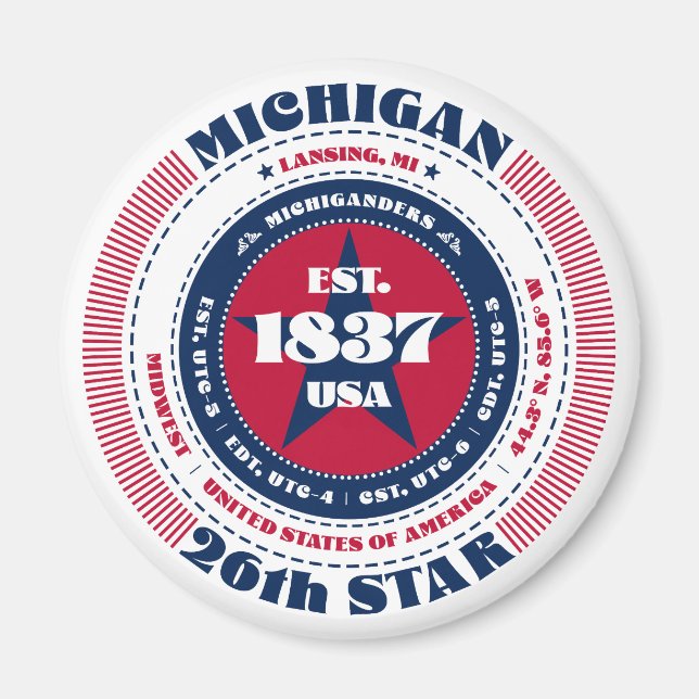 Michigan Circle Typography Souvenir Magnet (Front)