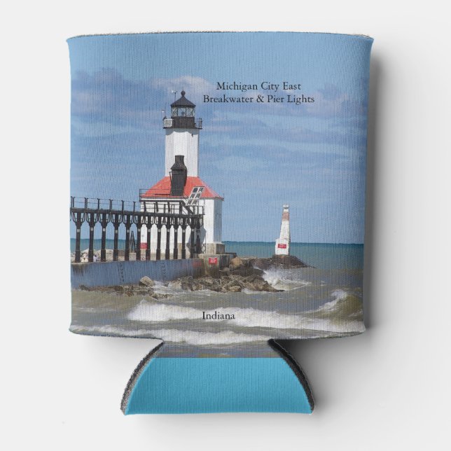 Michigan City East Pierhead & Breakwater Lights Can Cooler (Front)