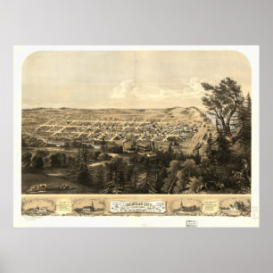 Michigan City Indiana 1868 Antique Panoramic Map Poster