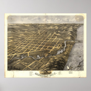 Michigan City Indiana 1869 Antique Panoramic Map Poster