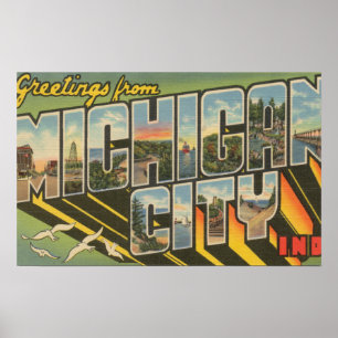 Michigan City, Indiana - Large Letter Scenes Poster