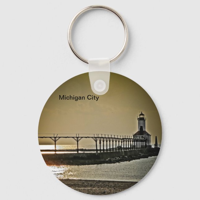 Michigan City Indiana Lighthouse Key Ring (Front)