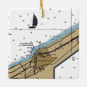 Michigan City Indiana Nautical Chart Ceramic Ornament