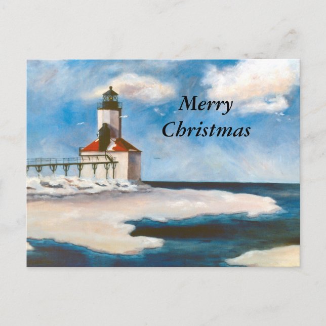 Michigan City Light Merry Christmas Postcard (Front)