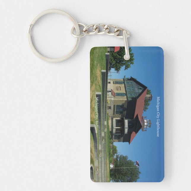 Michigan City Lighthouses rectangle key chain (Front)