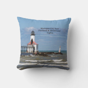 Michigan City Lighthouses square pillow