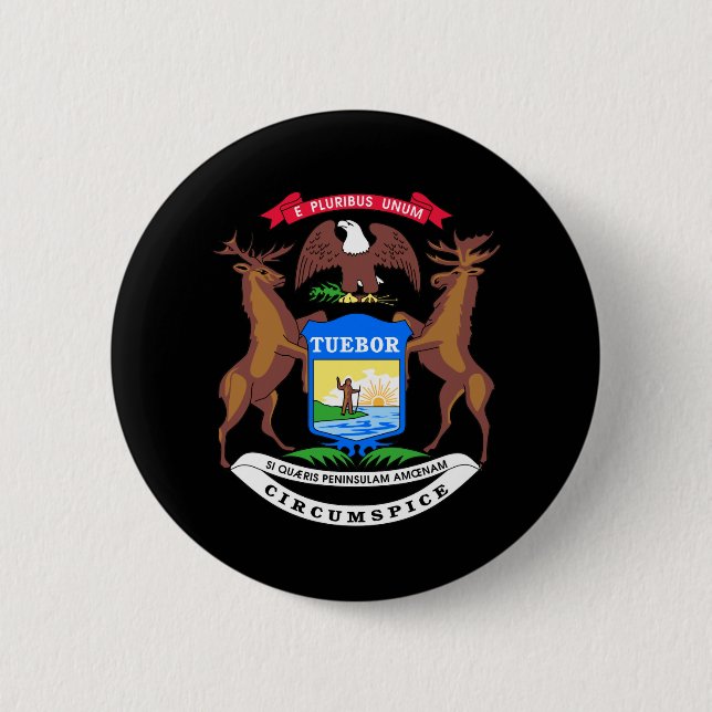 Michigan coat of arms 6 cm round badge (Front)