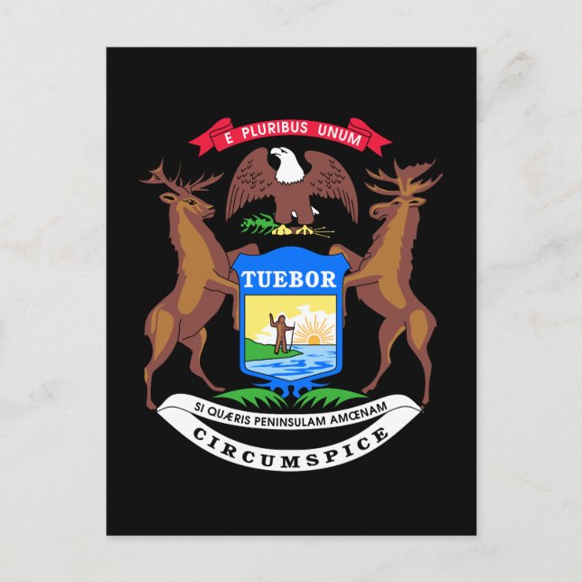 Michigan coat of arms postcard (Front)