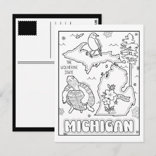 michigan colour me collage postcard