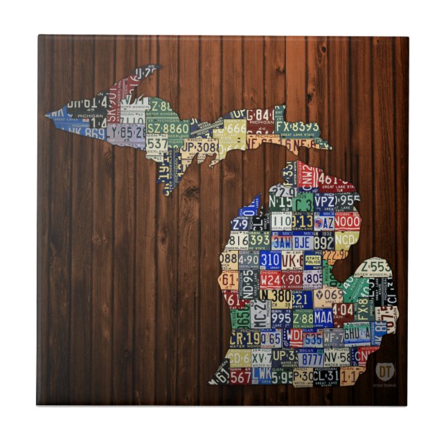 Michigan Counties License Plate Map Ceramic Tile (Front)