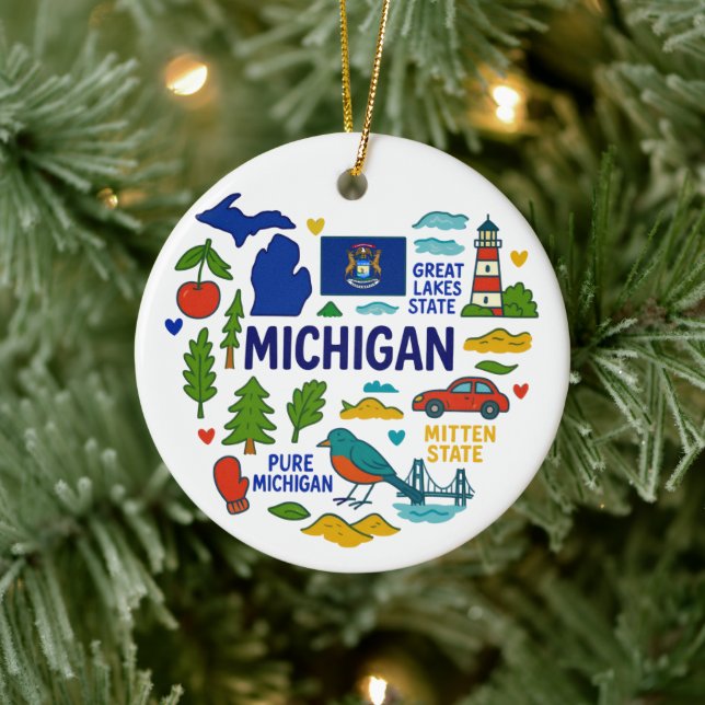 Michigan Custom Family Trip Christmas Ceramic Tree Decoration (Tree)