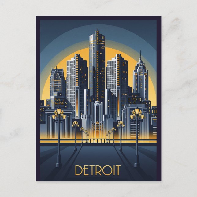 Michigan Detroit Art Deco Style Postcard (Front)