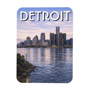 Michigan Detroit Skyline Travel Magnet