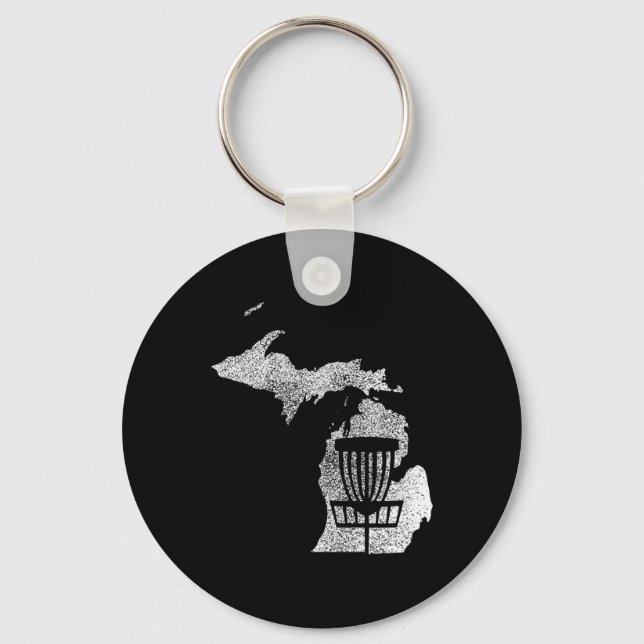 Michigan Disc Golf State With Basket Distressed Gr Key Ring (Front)