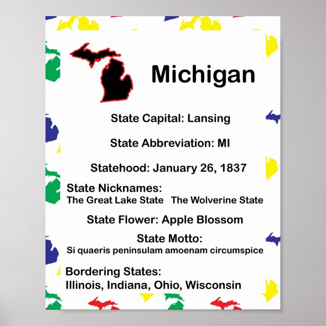 Michigan Educational Fact US State Poster (Front)