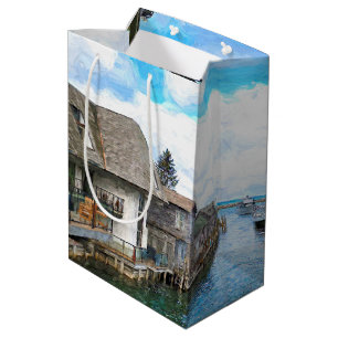 Michigan Fish Town Painting Medium Gift Bag